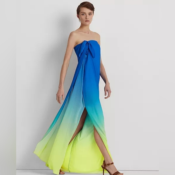 RTR Lauren Ralph Lauren Blue and Green Strapless Ombre Maxi Dress Size 4 - Picture 1 of 7